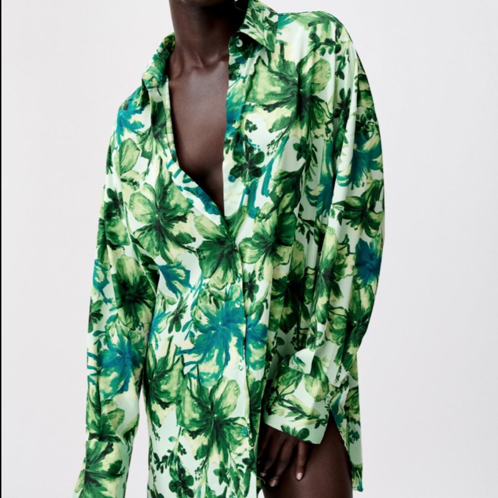 Brand NEW ZARA TROPICAL PRINT OVERSIZED SHIRT DRESS